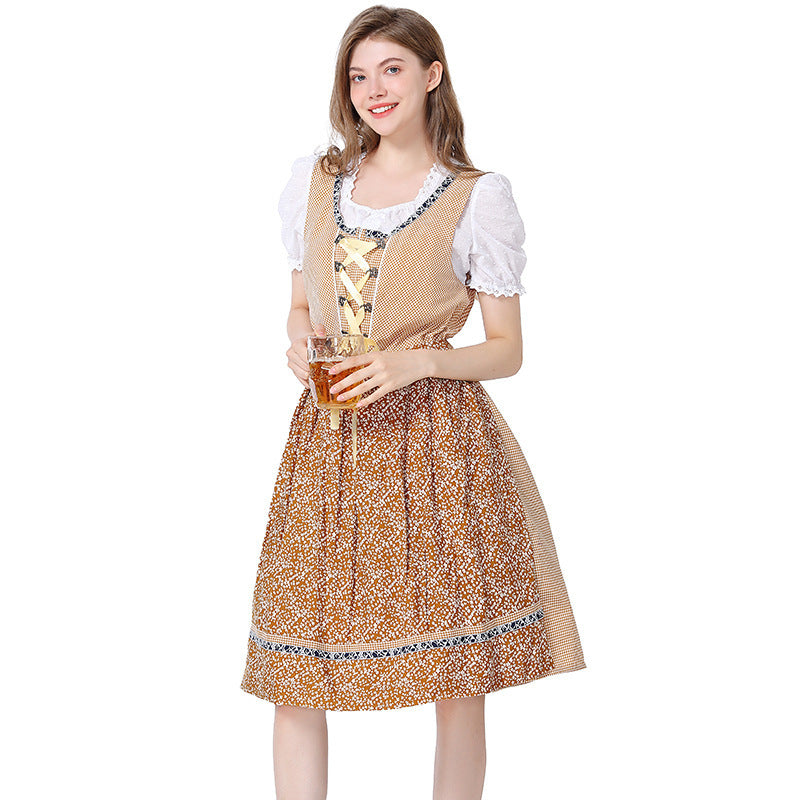 Damen nan traditionelles Oktoberfest Dirndlkleid mit Spitzenbluse, verstellbarer Korsettschnürung und geblümter Schürze Shop Nory