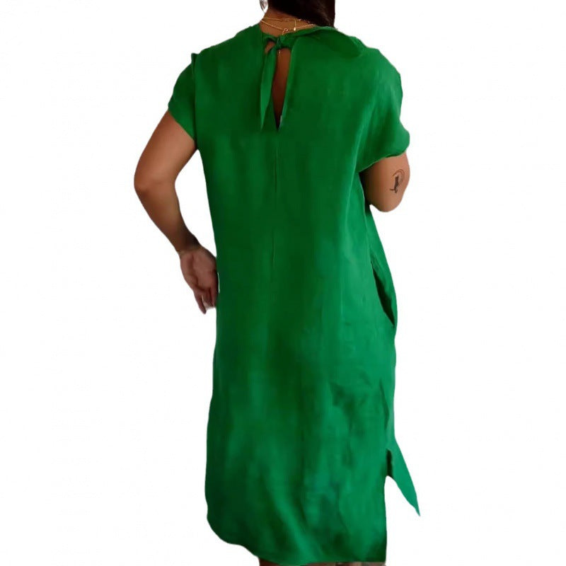 Damen Lässiges V-Ausschnitt Kleid mit praktischen Taschen und oversize Schnitt Shopnory