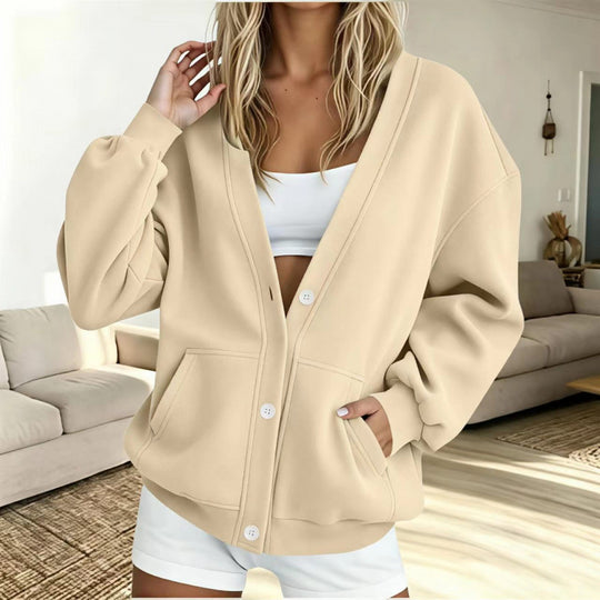 Damen Oversize-Cardigan mit Knopfleiste, Einschubtaschen und Ballonärmeln Shop Nory