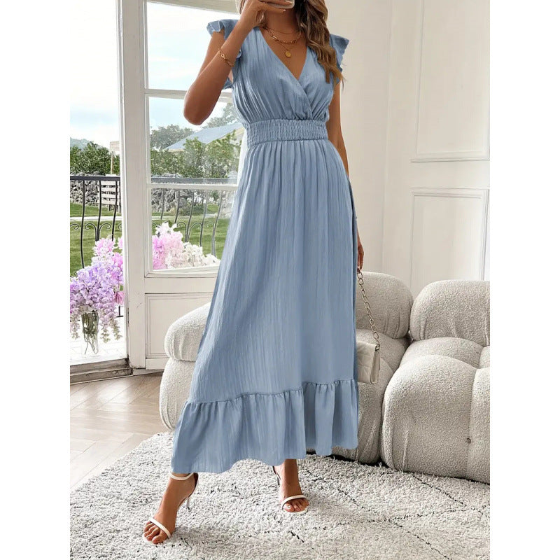 Damen Maxikleid mit voluminösen Rüschenärmel und elegantem Bund