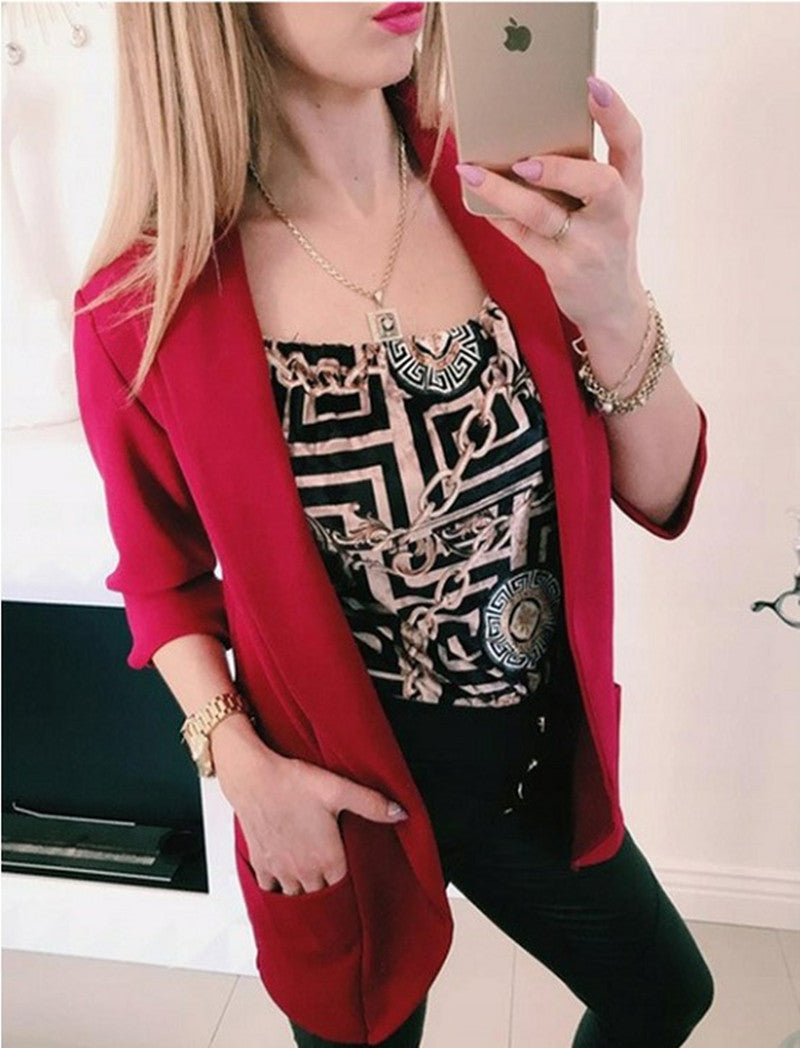 Damen Leichter Offener Cardigan-Blazer, dreiviertelärmelig mit Eingrifftaschen Shop Nory