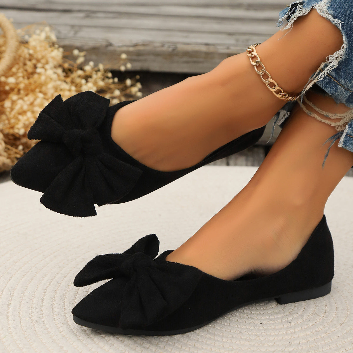 Damen Ballerinas mit eleganter Schleifenapplikation und spitzem Zehenbereich