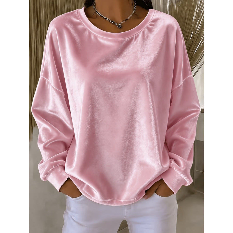 Damen Samt-Oversize-Sweatshirt mit Rundhalsausschnitt und eingesetzter Schulter Shop Nory