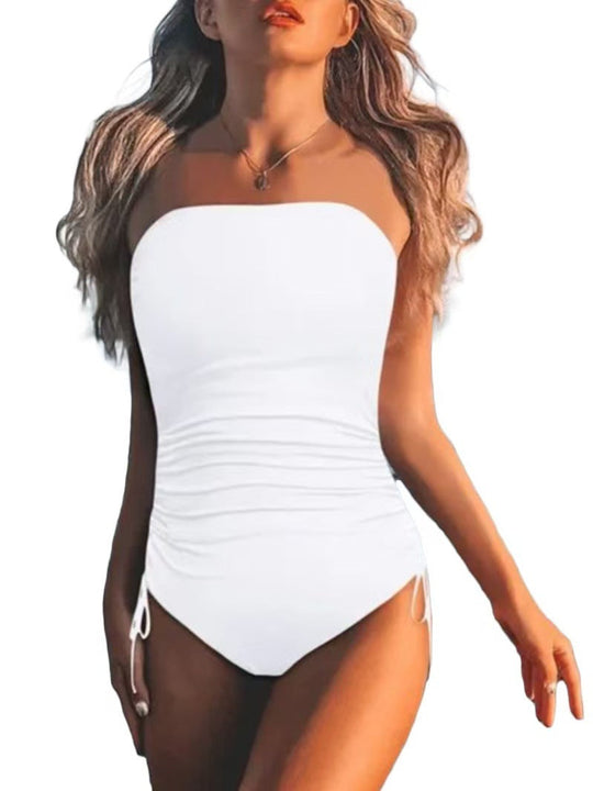 Damen Bandeau Badeanzug mit seitlichen Raffungselementen