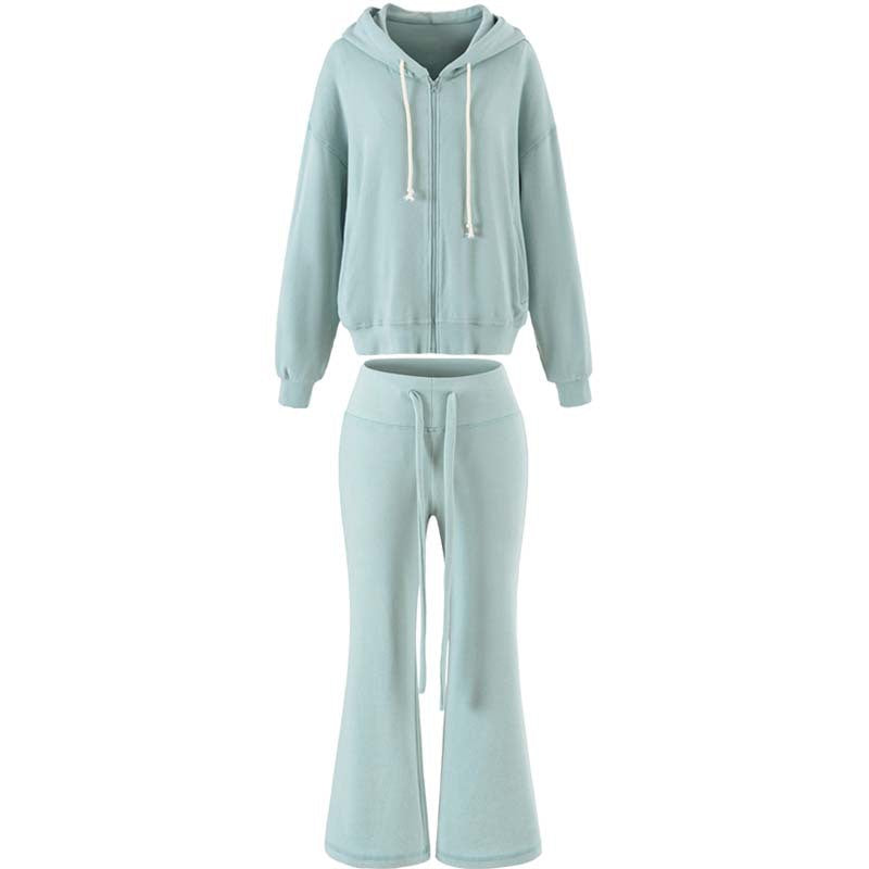 Damen Zweiteiliges Lounge-Set mit Zip-Hoodie und ausgestellten Jogginghosen Shop Nory