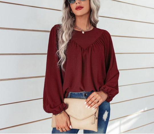 Damen Lässiges Viskose-Blusenshirt mit Rundhals und Ballonärmeln Shop Nory