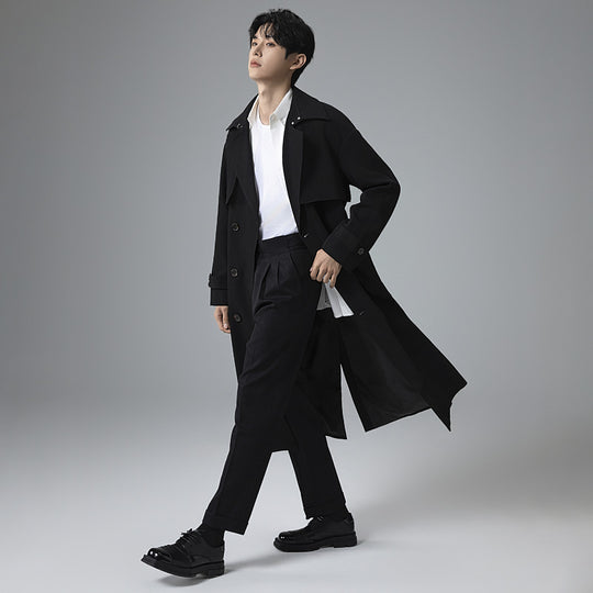 Herren Trenchcoat im minimalistischen Doppelreiher mit breitem Schalkragen und Taillengürtel Shop Nory