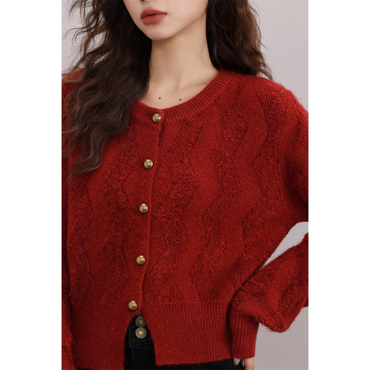 Damen Gemusterte Strickjacke mit Knöpfen Shop Nory