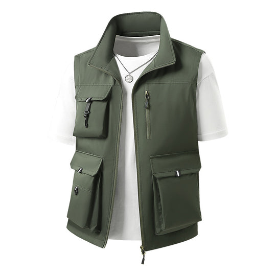 Herren Multifunktionale Outdoorweste mit mehreren Cargo-Taschen und Stehkragen Shop Nory