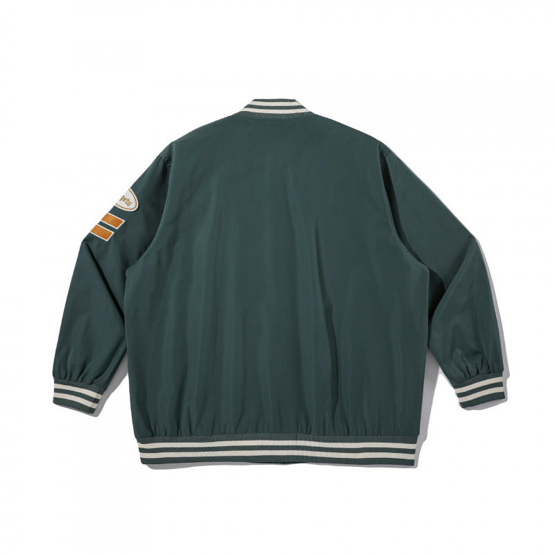 Unisex College-Bomberjacke mit gestepptem Patch, gestreiften Rippsäumen und Druckknopfleiste Shop Nory