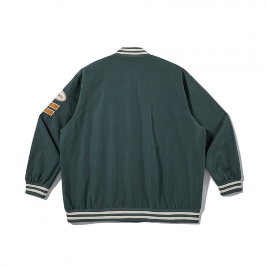 Unisex College-Bomberjacke mit gestepptem Patch, gestreiften Rippsäumen und Druckknopfleiste Shop Nory