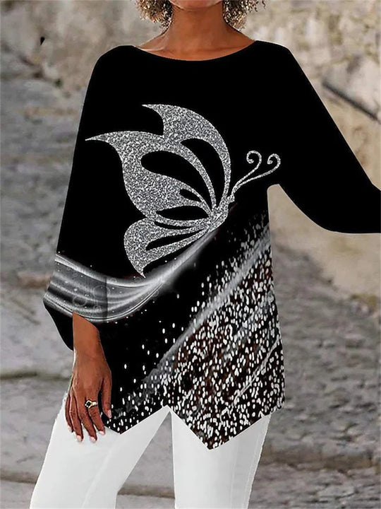 Damen asymmetrisches A-Linien-Tunika mit ornamentalem Druck und spitzem Saum Shop Nory