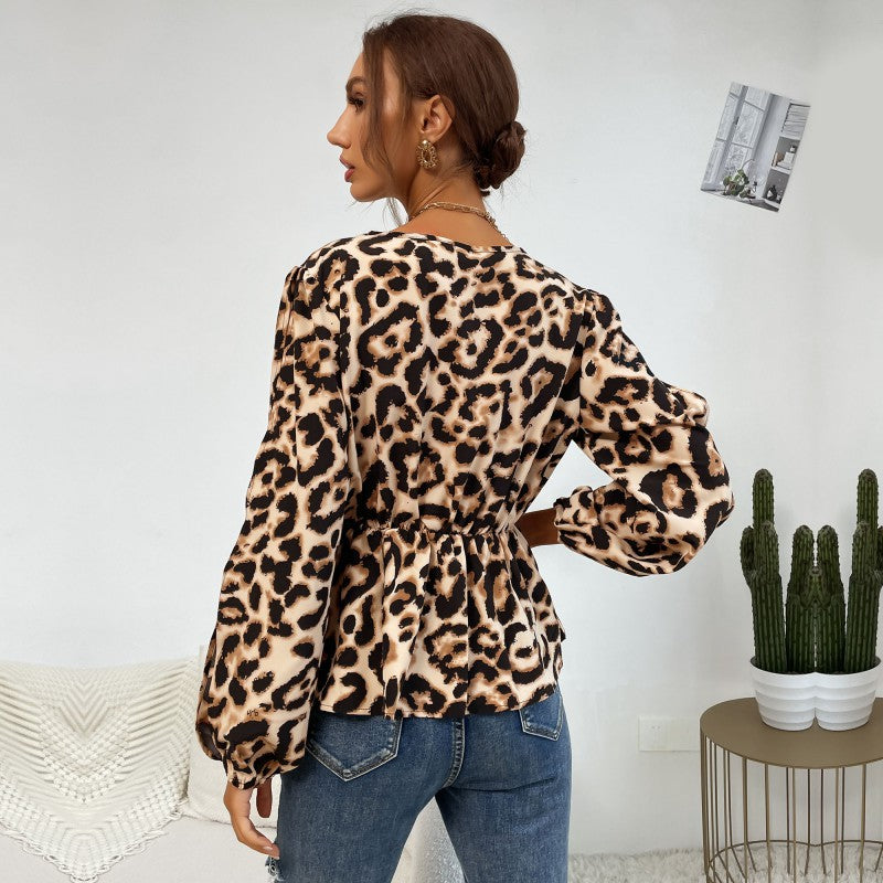 Damen Satin-Bluse mit Wickelkragen, Gummizug-Taille und Balloonärmeln Shop Nory