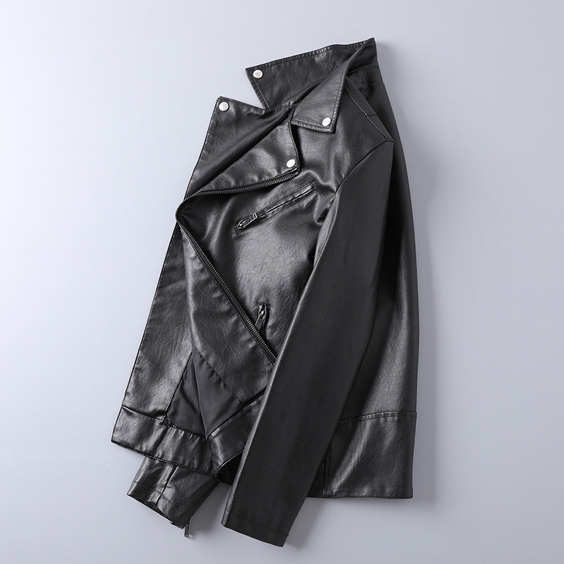 Herren Slim-Fit Kunstleder-Motojacke mit asymmetrischem Reißverschluss und cleanem Reverskragen Shop Nory