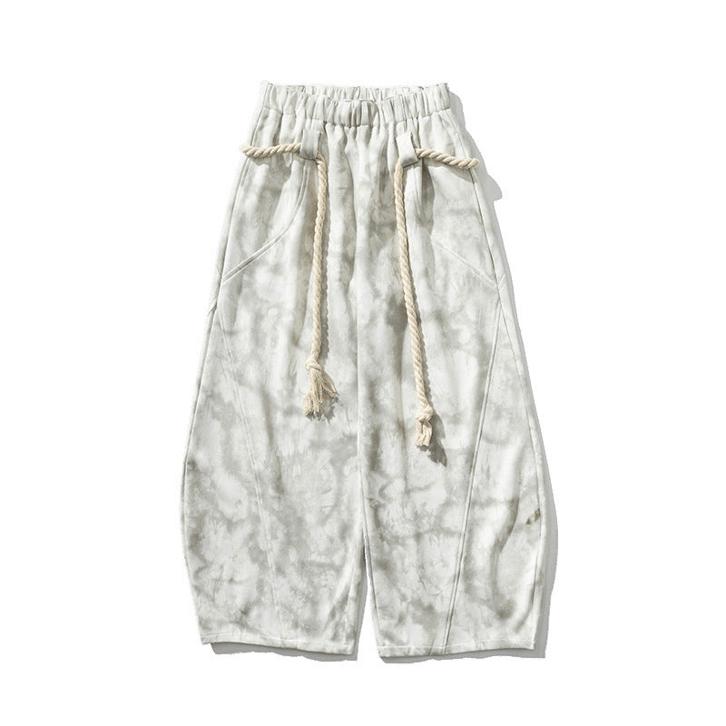 Unisex weite Batik-Haremshose mit dekorativem Kordelbund und tiefem Schritt Shop Nory