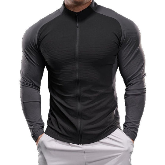 Herren Kompressions-Trainingsshirt mit Stehkragen, durchgehendem Reißverschluss und Raglanärmeln Shop Nory