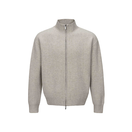 Unisex Kurzer gerippter Strickzipper mit hohem Stehkragen und schlankem Bund Shop Nory