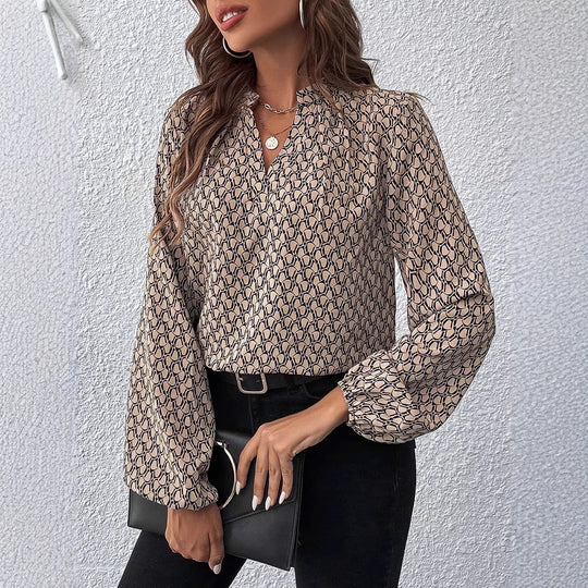 Damen Gemusterte Viskose-Bluse mit Stehkragen und Ballonärmeln Shop Nory