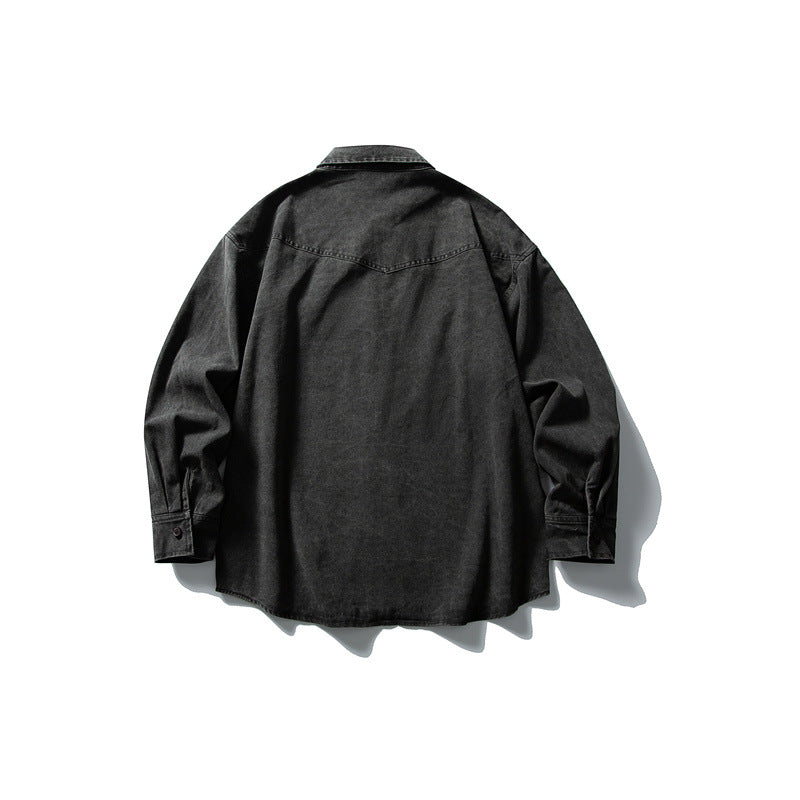 Unisex Oversize Baumwoll-Denim Hemdjacke mit aufgesetzten Brusttaschen und gerundetem Saum Shop Nory