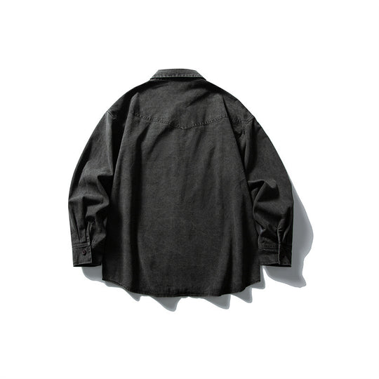 Unisex Oversize Baumwoll-Denim Hemdjacke mit aufgesetzten Brusttaschen und gerundetem Saum Shop Nory