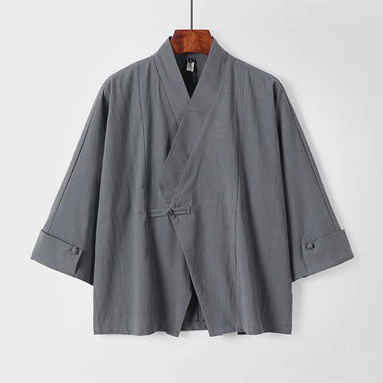 Herren Leinen-Kimono-Jacke mit traditionellem Knotenverschluss und mittel-langen Ärmeln Shop Nory