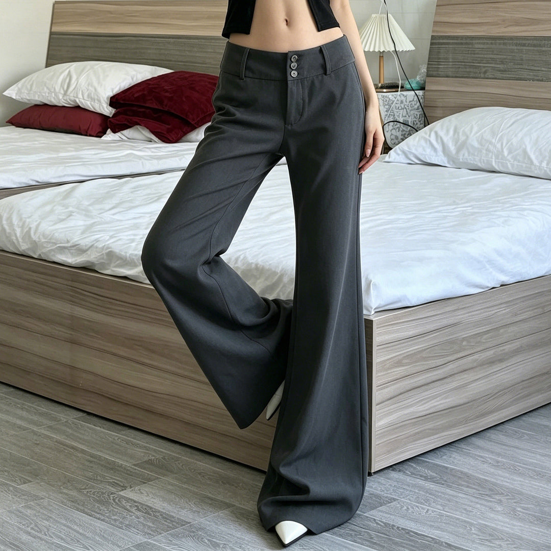 Damen nan hochtaillierte Schlaghose mit weitem Glockenbein und dekorativer Knopfleiste Shop Nory