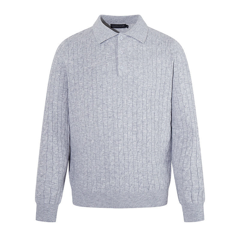 Herren Strick-Polo mit Zopfstrickmuster, Hemdkragen und Knopfleiste Shop Nory