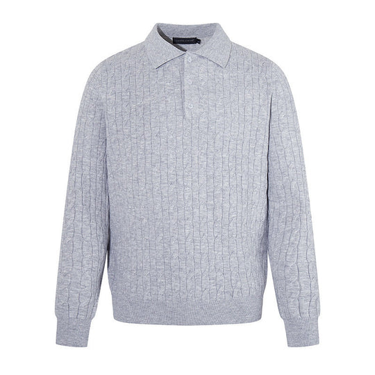 Herren Strick-Polo mit Zopfstrickmuster, Hemdkragen und Knopfleiste Shop Nory