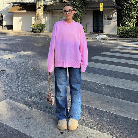 Damen Oversize-Feinstrickpullover mit Rundhalsausschnitt & verlängerten Manschetten Shop Nory