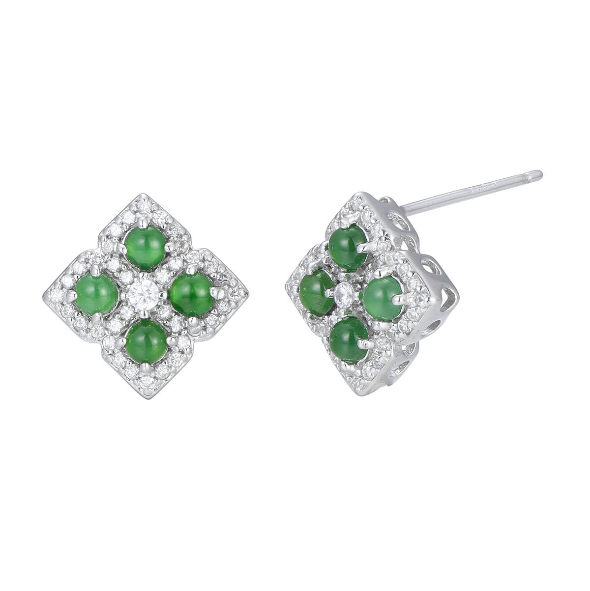 Damen Zarte Ohrringe mit grünem Jade-Edelstein und funkelnden Zirkonia-Elementen Shop Nory