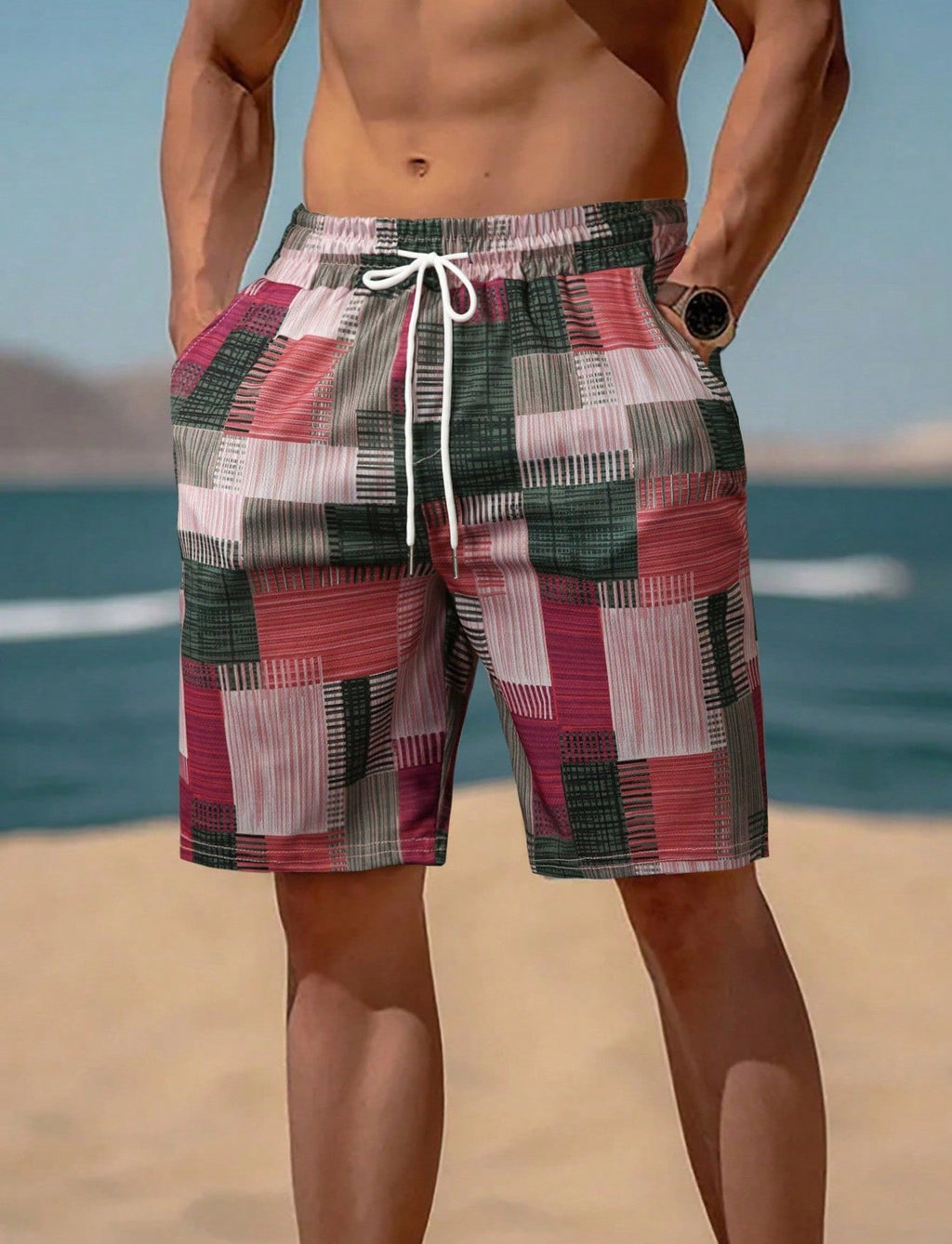 Herren stylische Bade-Shorts mit modernem Graphikmuster