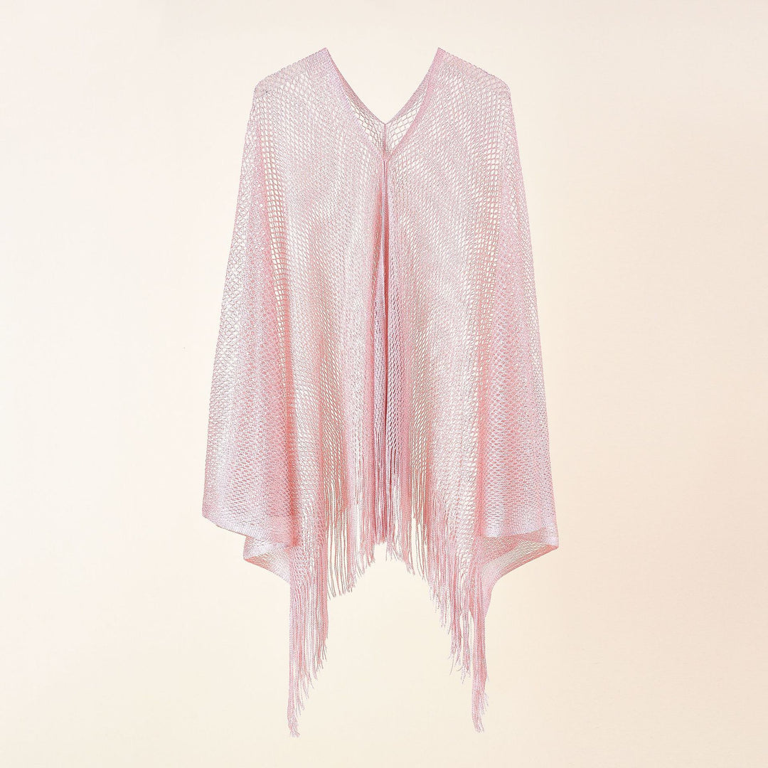 Damen Feinstrick-Mesh-Stola mit Metallic-Glanz und langen Fransen Shop Nory