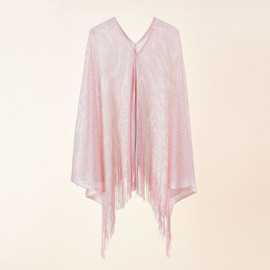 Damen Feinstrick-Mesh-Stola mit Metallic-Glanz und langen Fransen Shop Nory