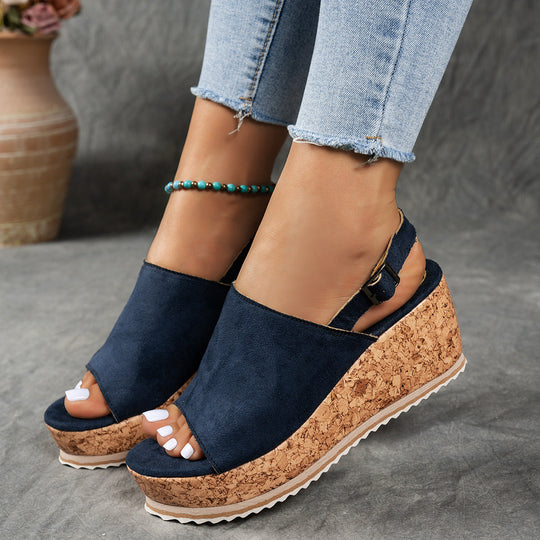 Damen Keilabsatz-Sandalen mit verstellbarem Riemen und komfortablem Fußbett Shopnory