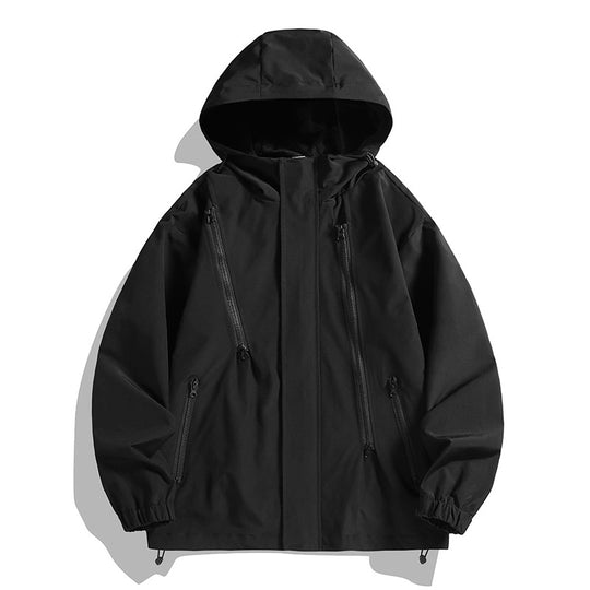 Damen Kurze technische Kapuzenjacke mit asymmetrischen Reißverschlüssen & Kordelzug Shop Nory