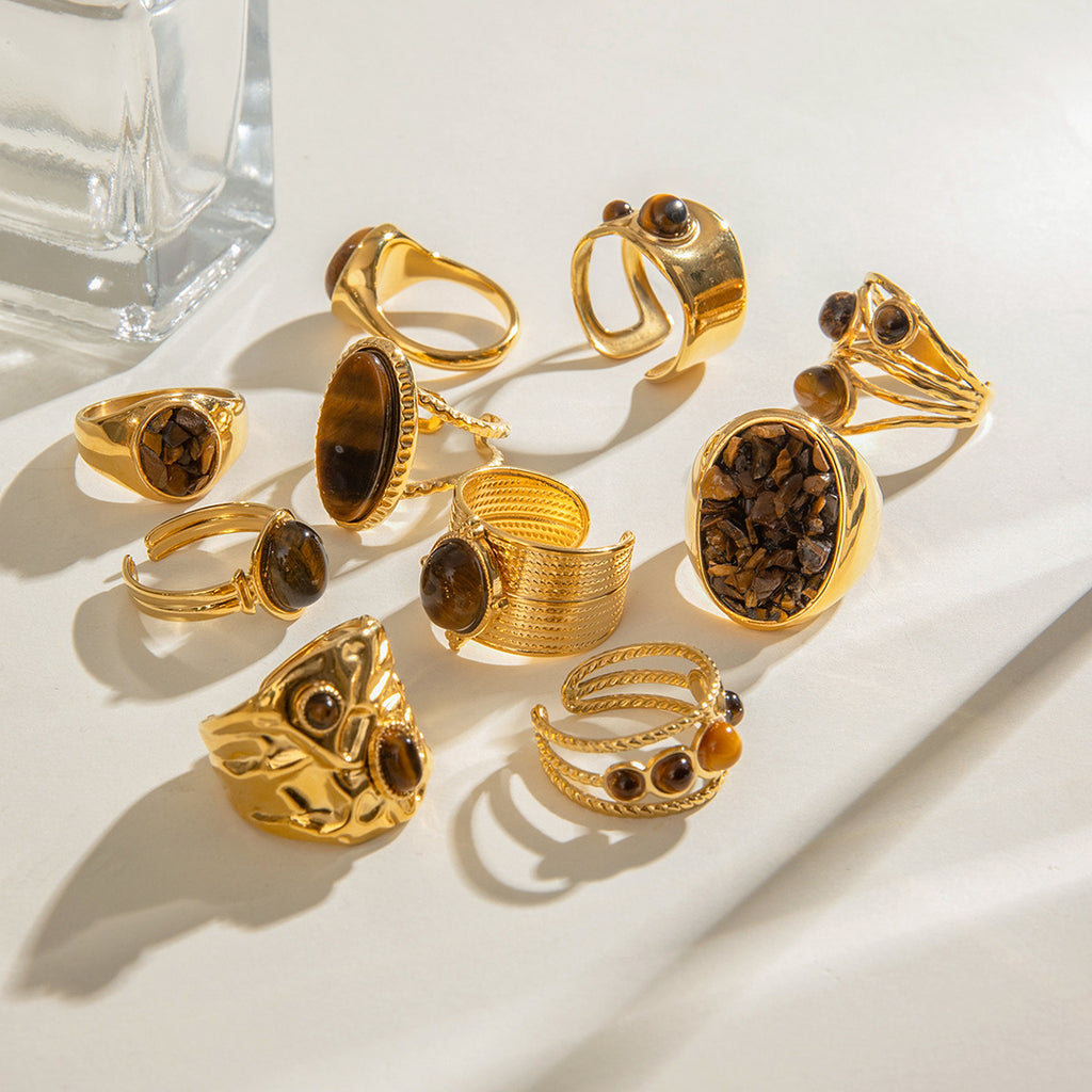 Damen Offenes Armband mit strukturiertem Design und hochwertigem Tigeraugen-Akzent Shop Nory