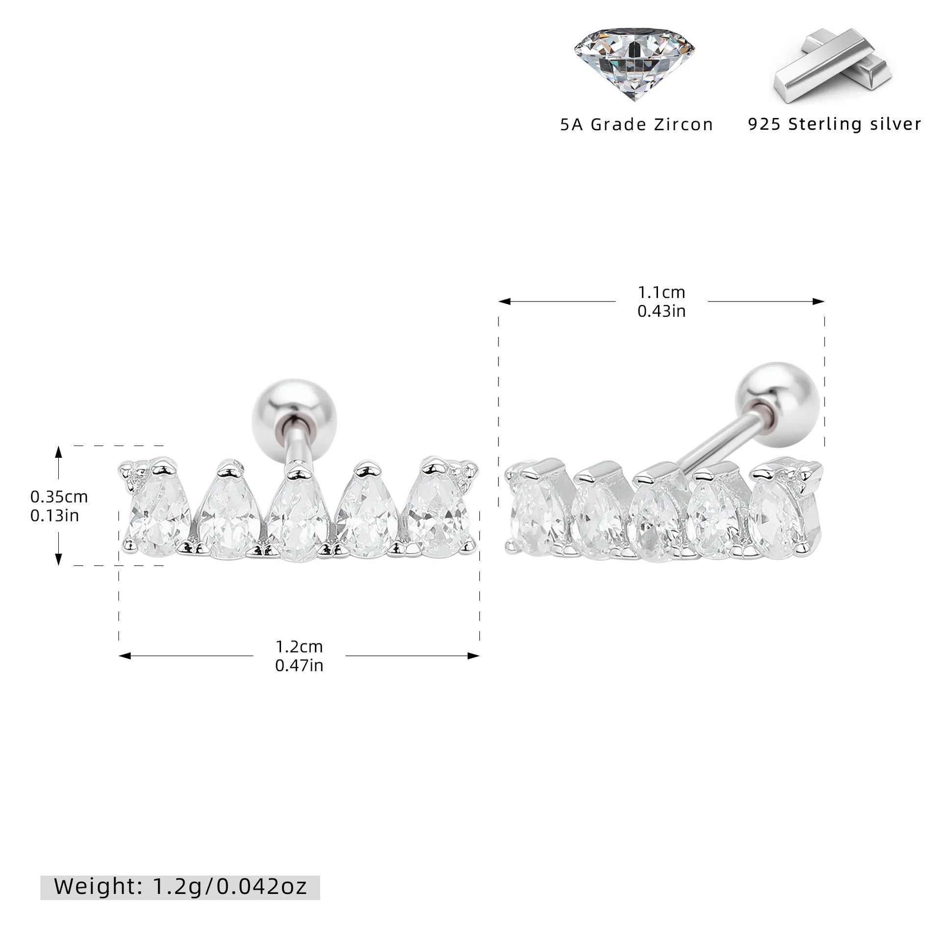 Damen Ohrstecker mit glitzernden Zirkonsteinen aus hochwertigem 925 Sterling Silber Shop Nory