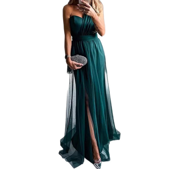 Damen Elegantes Abendkleid mit schulterfreiem Schnitt und hohem Beinschlitz