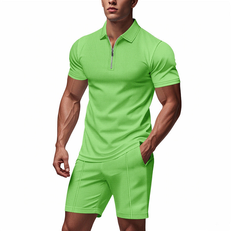 Herren Sportliches Kurzarm-Set mit teils strukturiertem Design und durchgehendem Reißverschluss
