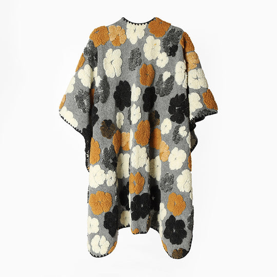 Damen Oversize-Capeponcho mit aufgestepptem Blumenrelief und Kettelnaht Shop Nory