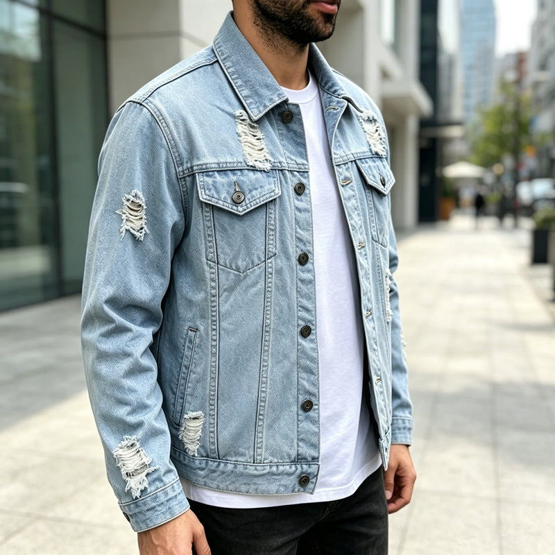 Herren Modische Denimjacke mit Destroyed-Details Shop Nory