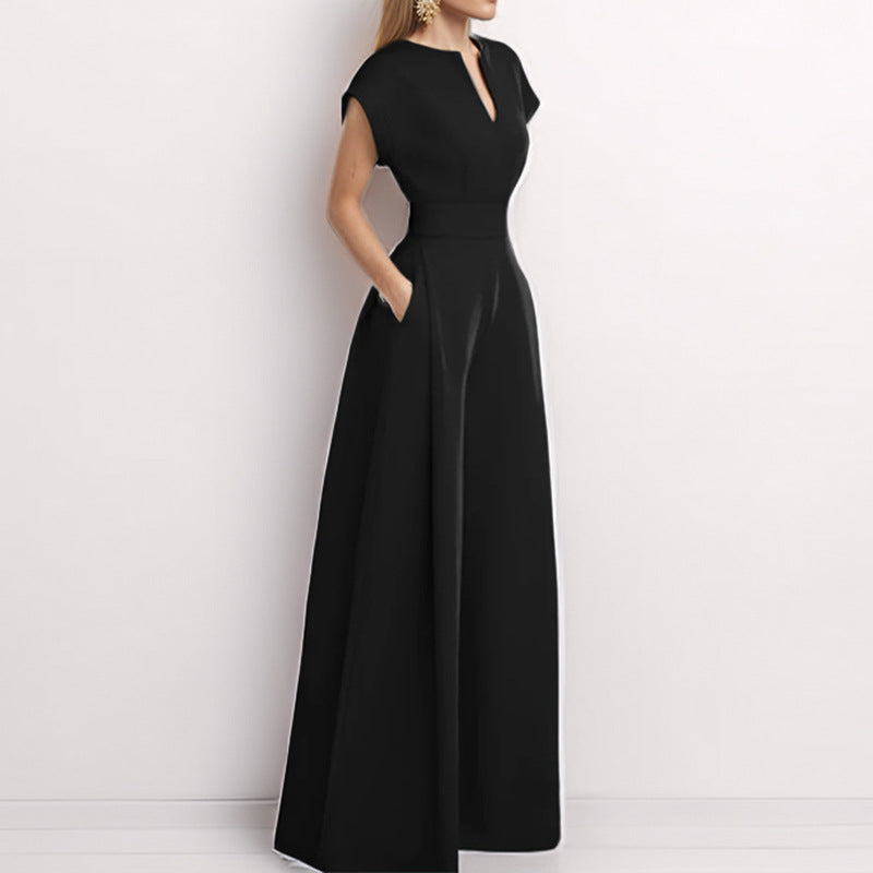 Damen Eleganter Jumpsuit mit Weitem Bein und Schalkragen