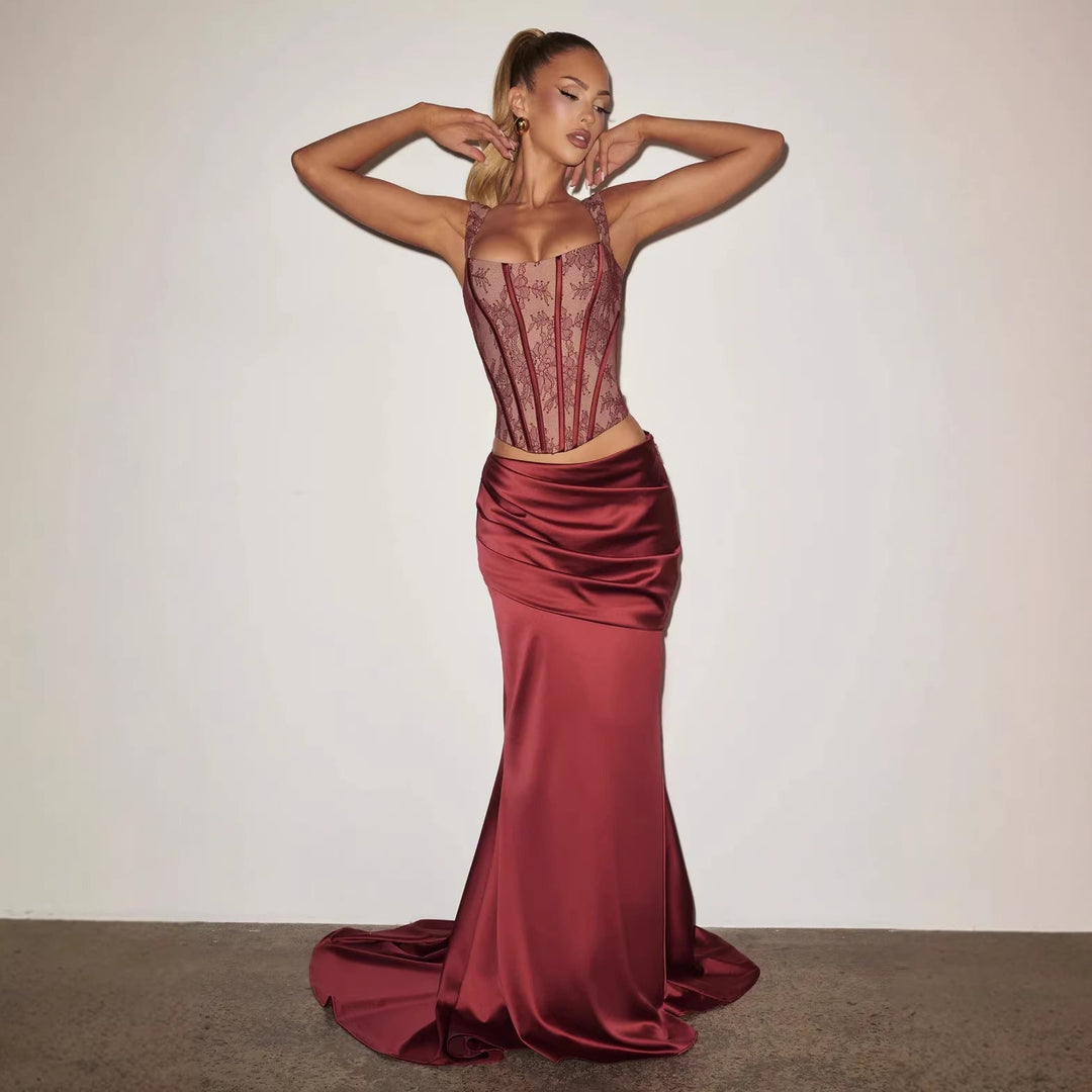 Damen Elegantes Abendkleid mit Korsett-Oberteil und drapiertem Rock Shopnory