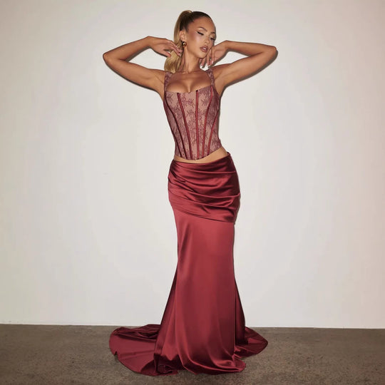 Damen Elegantes Abendkleid mit Korsett-Oberteil und drapiertem Rock Shopnory