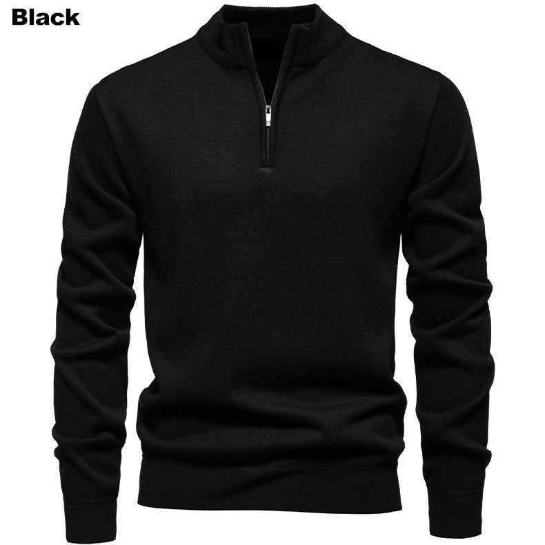 Herren feiner Strickpullover mit kurzem Reißverschluss und hohem Kragen