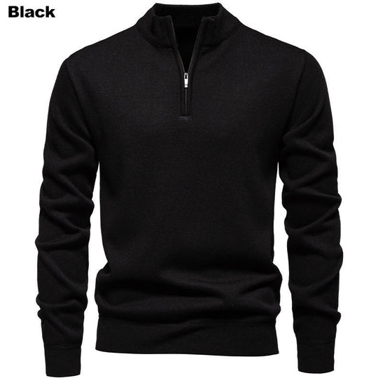 Herren feiner Strickpullover mit kurzem Reißverschluss und hohem Kragen