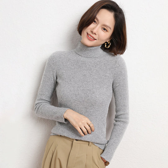 Damen Taillierter Feinstrick-Rollkragenpullover mit feiner Rippenstruktur und Kaschmir-Optik Shop Nory