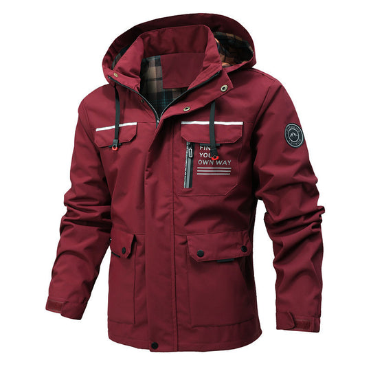 Herren Funktionsjacke mit Kapuze, Utility-Taschen und kariertem Futter Shop Nory