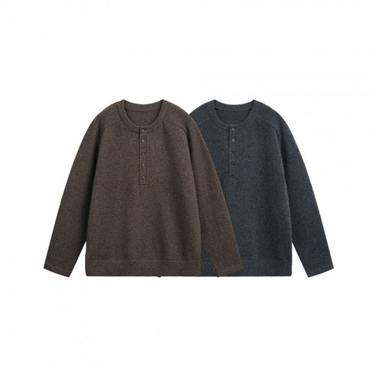 Unisex Feinstrick-Henley-Pullover mit Raglanärmeln und halber Knopfleiste Shop Nory