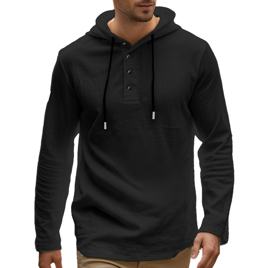 Herren nan athletisches Henley-Kapuzensweatshirt mit verlängerter Knopfleiste und Kordelzug Shop Nory
